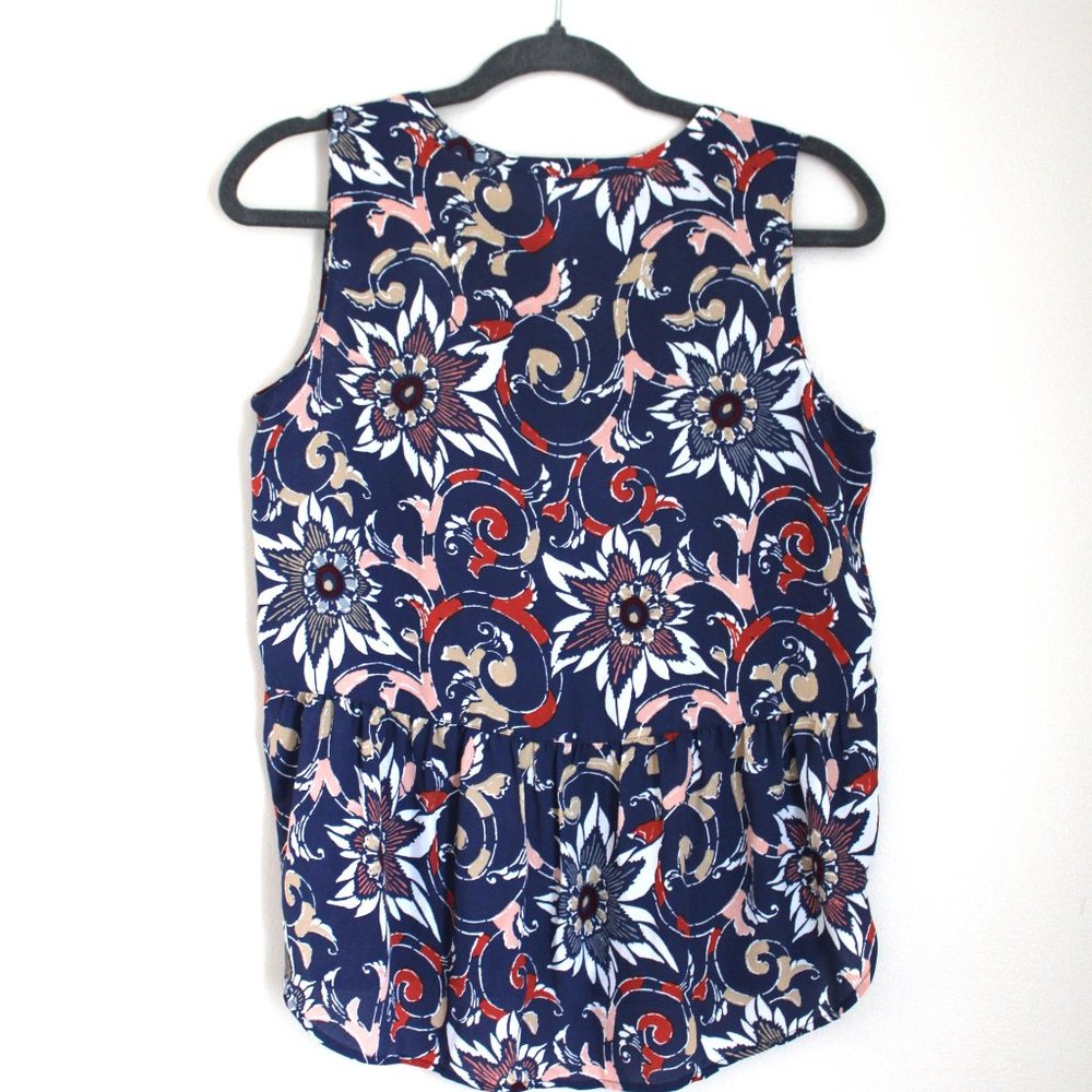 Ann Taylor LOFT Floral Peplum Henley Shell Blouse - Picture 3 of 5
